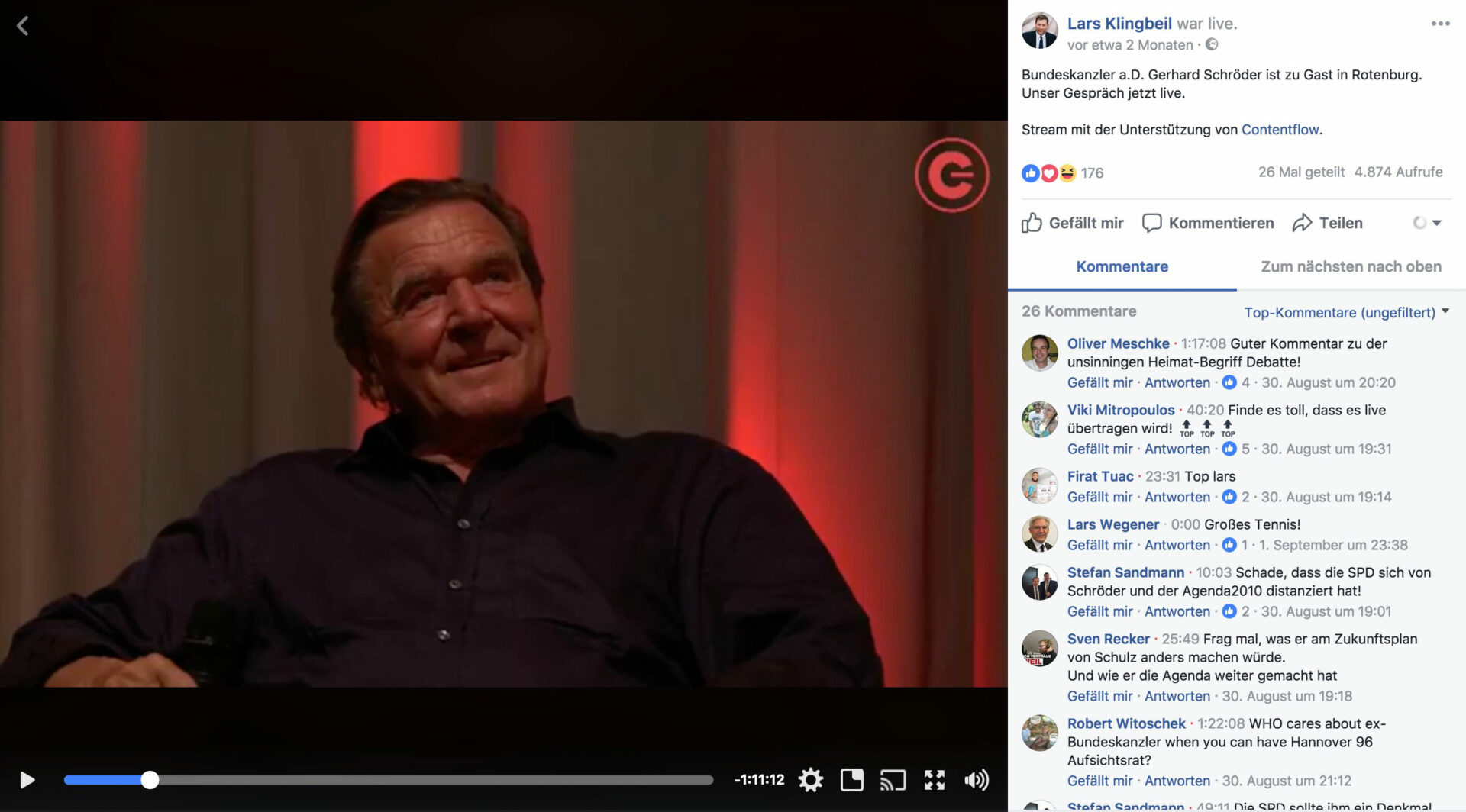 Gerhard Schröder und Lars Klingbeil im Contentflow-Livestream